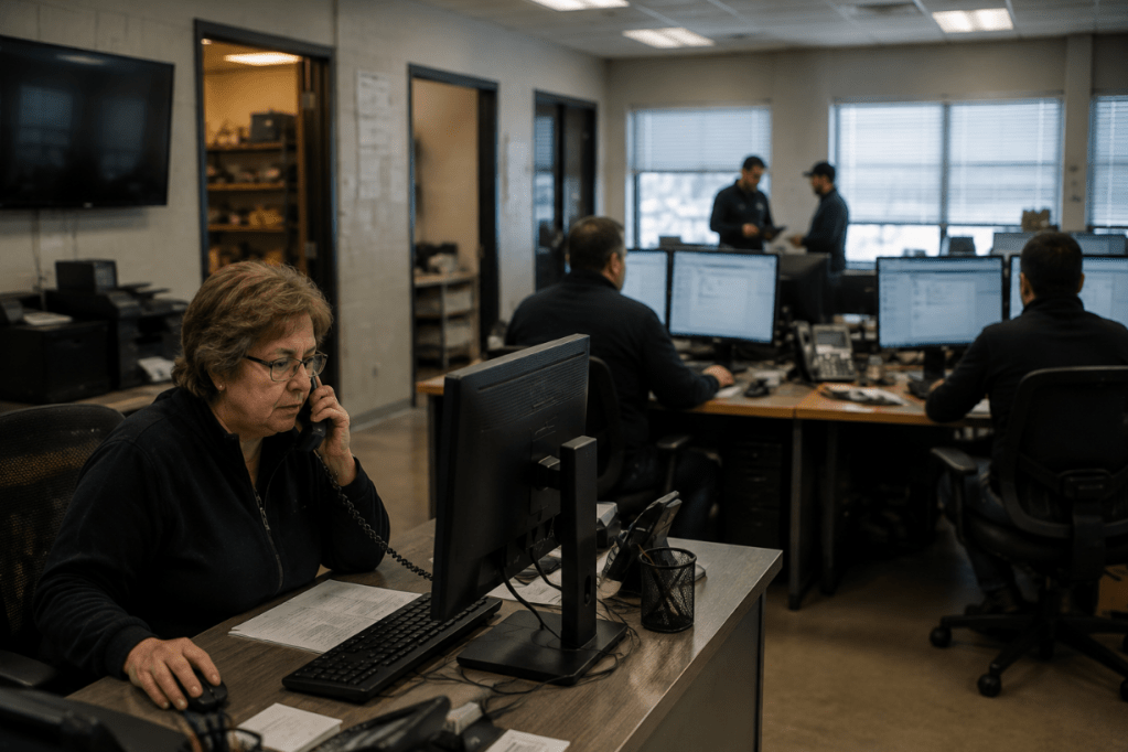 HVAC office staff handling calls and scheduling during a growth consultation